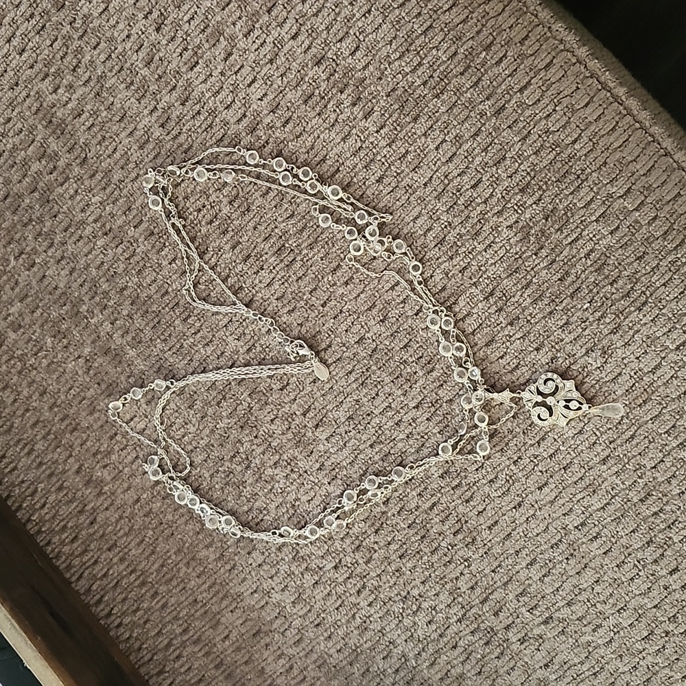 Express silver tone crystal 3 strand necklace, like New. RARE!